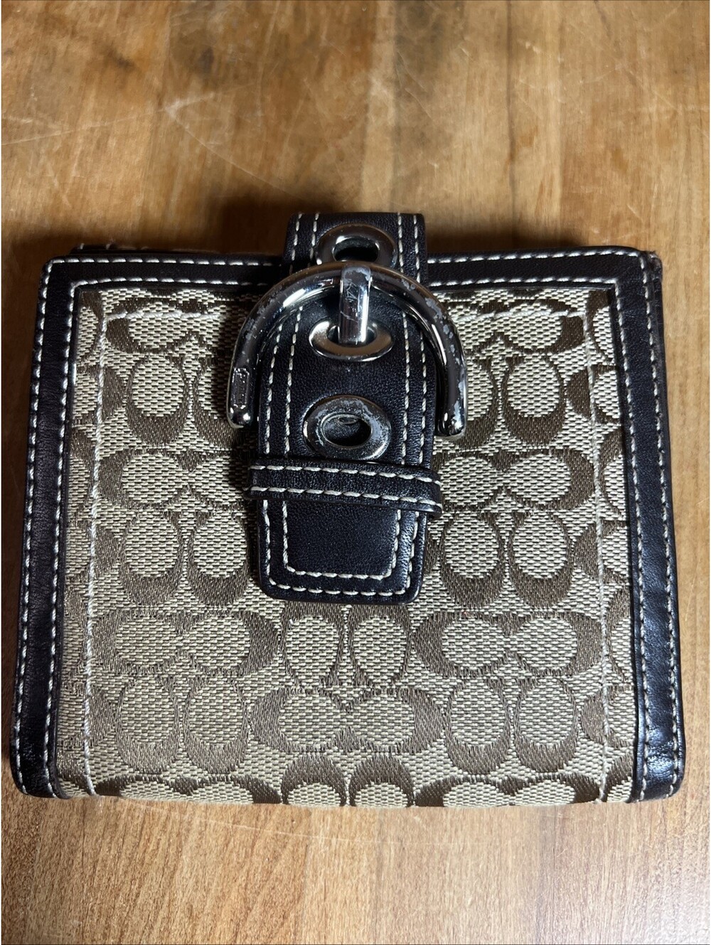 Coach Leather Signature Buckle Bifold Wallet Brown